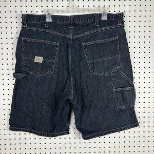 Wrangler Carpenter Work Wear Jean Shorts Size 38 Dark Wash Y2K Skater Patch Logo